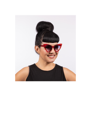 Victorian Sunglasses Retro Gothic Red Crystal frame with cat-eye shape. Featuring UV400 protection, the Lux de Ville logo on the inside of the arm and all come with dark lenses.