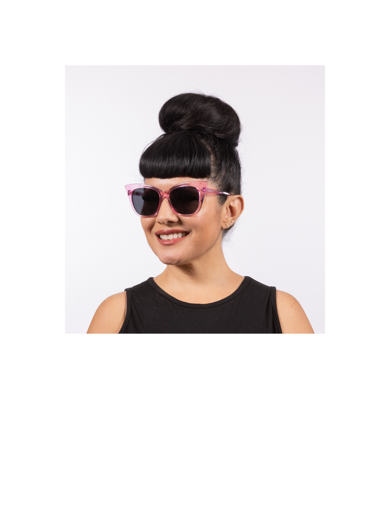 Sylvia Sunglasses - Pink Crystal Acetate Frame with Dark TAC Lens